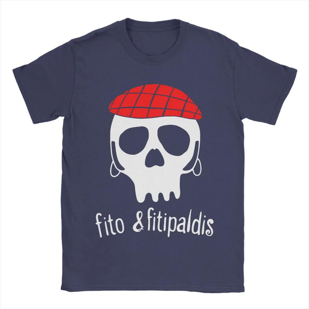 Fito Fitipaldis Band Skull with Red Checkered Beret TShirt for Unisex Leisure Cotton Tee Shirt Round Collar Short Sleeve Clothes