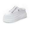 Pantofole Mezze Pelle Vera Scarpe Casual da Donna Platform Pantofole da Donna Stringate Bianche Scarpe con Zeppa Basse Calzature da Donna