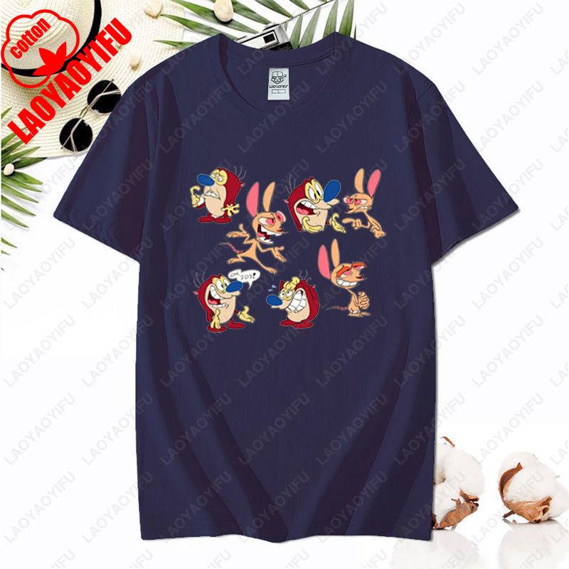 90s Ren Stimpy Show Nicktoons Nickelodeon TV Cartoon Tshirt New Style Nostalgia Childhood Tops Unisex Adult Clothing Cotton Tees
