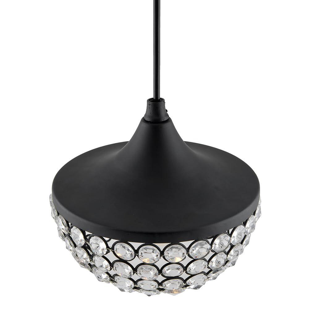 Crystal Pendant Light - Modern Black Hanging Ceiling Lamp with Sparkling Crystals, Decorative Lighting for Dining Room