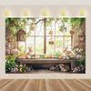 2D Happy Easter Backdrop Cloth 2D Print Floral Garden Bunny Living Room Wall Decor