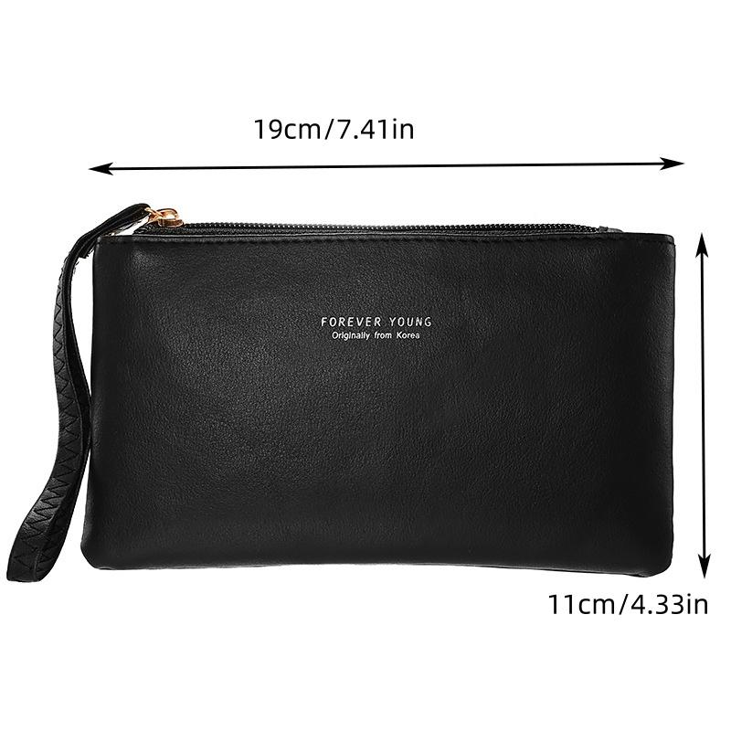 Carteira Longa Ultrafina Feminina Simples e Fashion Cor Sólida Couro PU Carteira com Zíper Grande Capacidade Bolsa de Mão Portátil