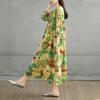 DIMANAF 2025 Women Plus Size Spring Summer Dress Casual Floral Dress Basic Vintage Loose Cotton Linen Maxi Long Sleeve
