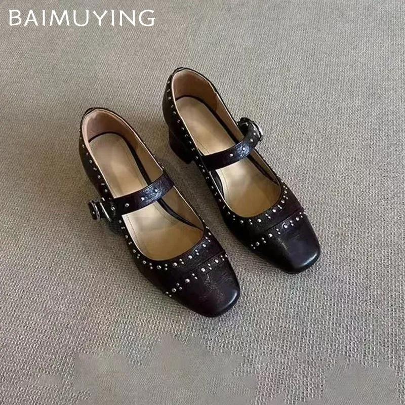 High Heels Women Mary Jane Shoes Retro Designer Leather Shoes Woman 2024 Trend Fashion Autumn New Dress Party Pumps Sandals