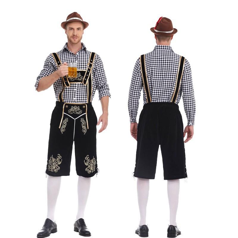 Halloween Traditional Men's Beer Costume Plaid Shirt Suit Stage Costume