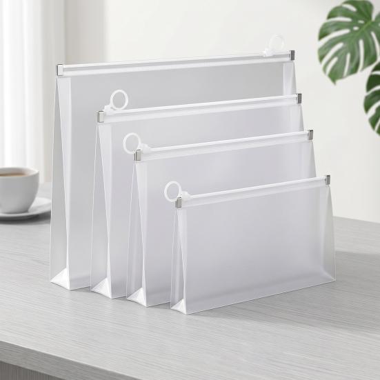 Durable Zippered Storage Pouch 3D Zipper Document Pouch, Transparent PP Matte Envelope File Folder, Heavy Duty Portable Organizer for Office