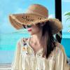 Women's Straw Beach Hat with Frayed Edge and Raffia Tie - Versatile Wide Brim Sun Hat for Summer Seaside Vacations