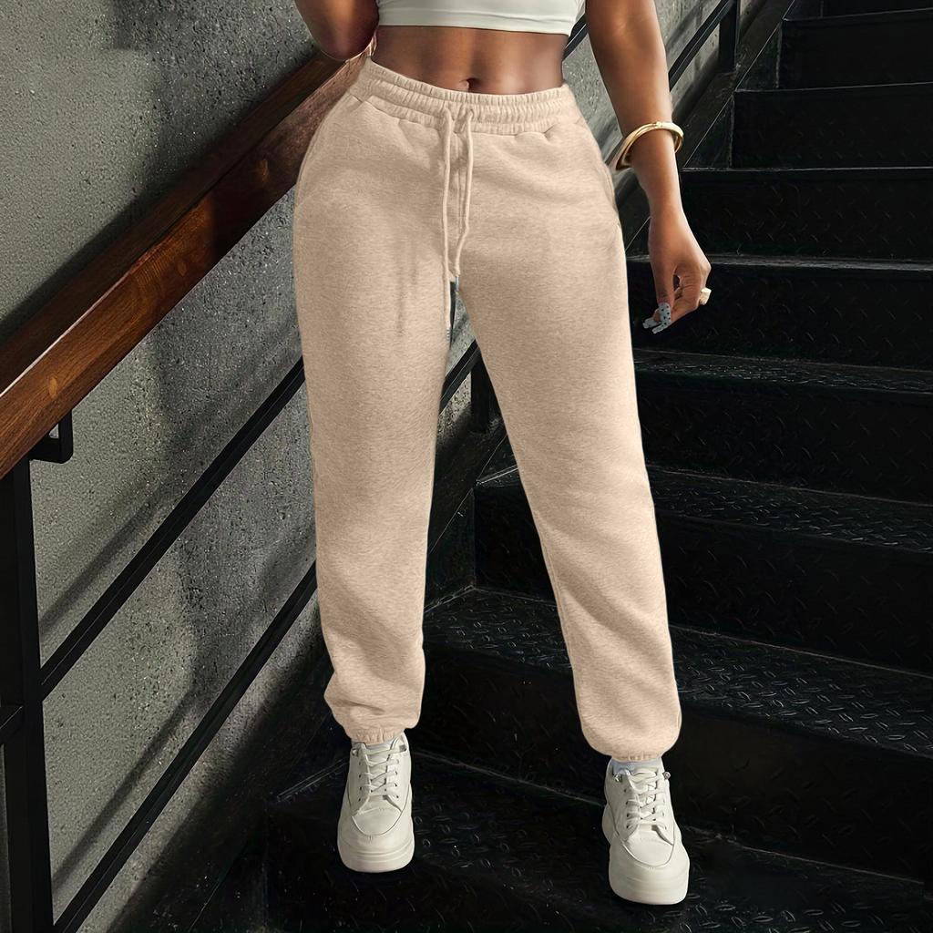 Women's Color Casual Joggers with Elastic Waist and Drawstring, Pockets