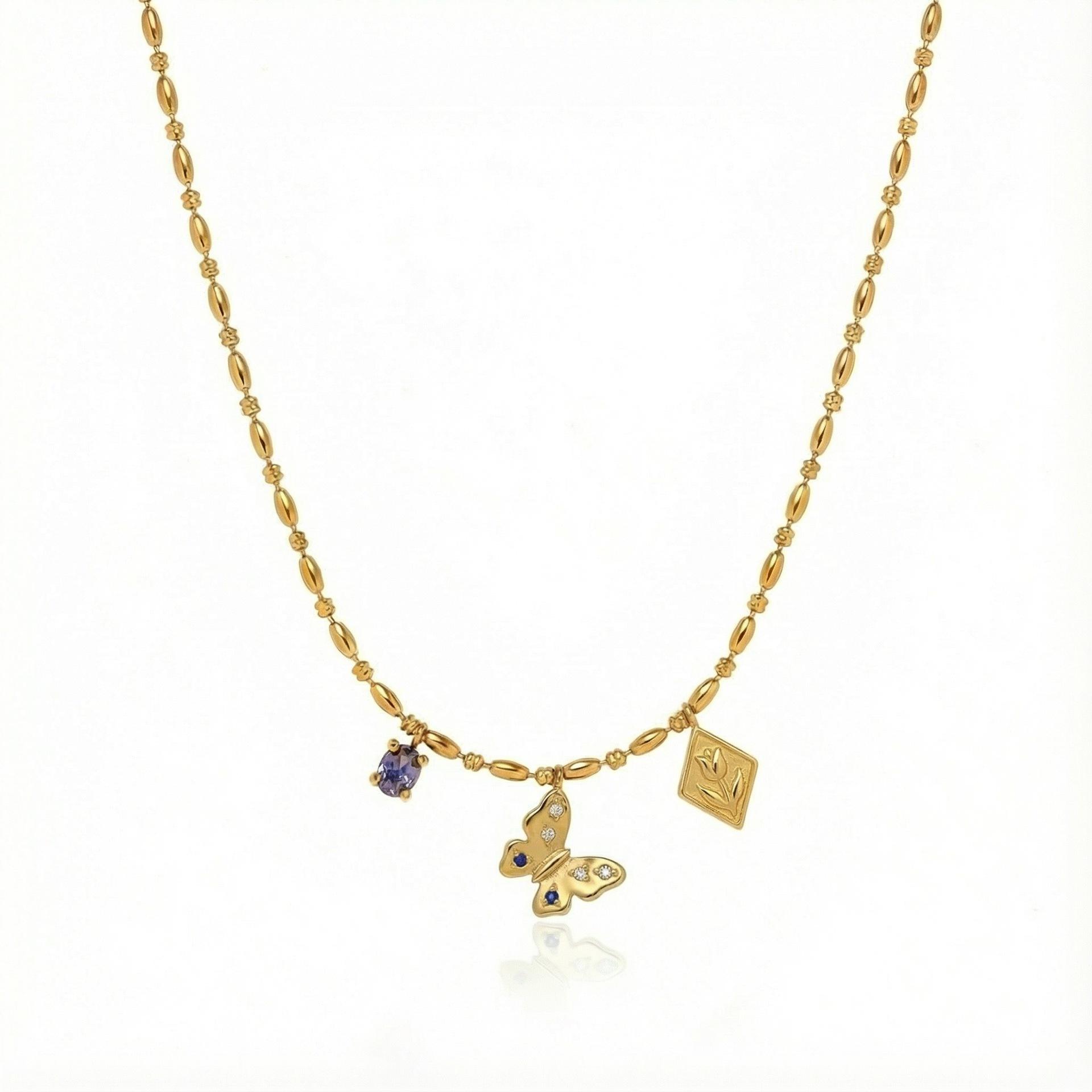 

Butterfly Dragonfly Sunflower Zircon Bee Flower Pendant Gold Color Retaining Multi-Pendant Necklace
