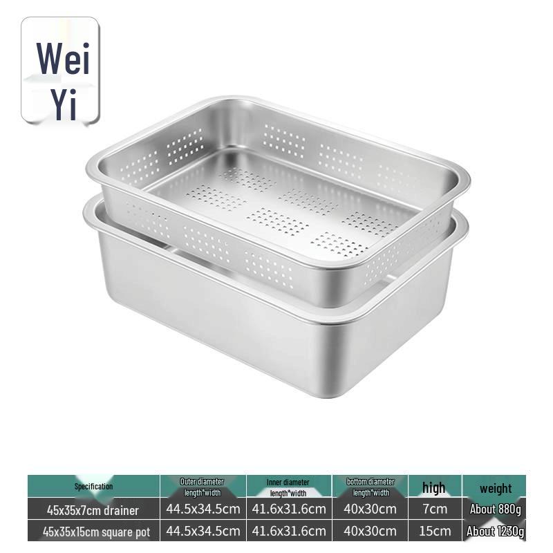 Weiyi 304 Stainless Steel Deep Perforated Draining Pan Set