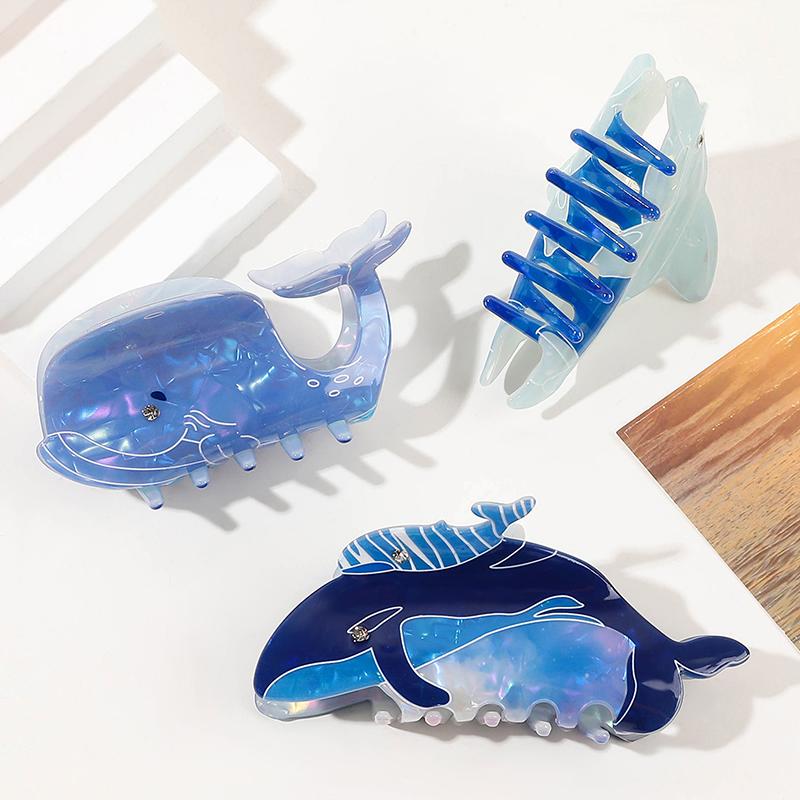Creative Personality Blue Whale Hair Claw For Women Girls Cute Cartoon Ponytail Hairpins Hair Accessories Shark Clip Gifts