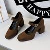 Scarpe da Donna Tacco Alto Stile Retro Europeo e Americano, Tacco Grosso, Tacco Alto, Plateau Impermeabile, Fibbia in Metallo, Cinturino Dritto, Scarpa Singola