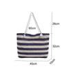 Striped Beach Tote Bag Straw Foldable Shoulder Bag Zipper Large Capacity Travel Handbag For Travel Work Beach Gym Store