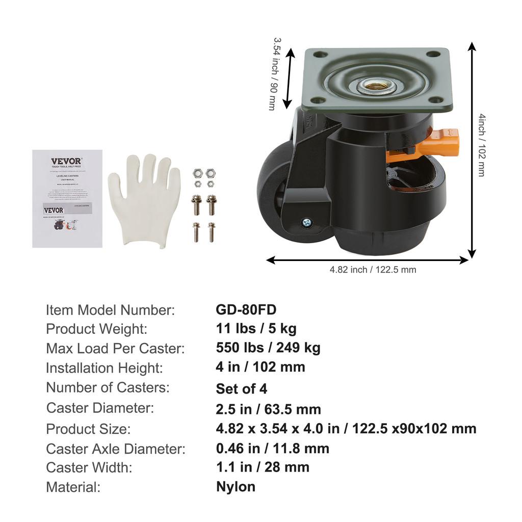 4Pcs Leveling Casters Height Adjustable Heavy Duty Swivel Universal Wheels Movable Workbench Machine Support Tools