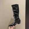 Fashion Autumn Vintage Thick Heel Women Western Cowgirl Boots Fashion Slip On Shoes Ladies Elegant Knight Long Booties