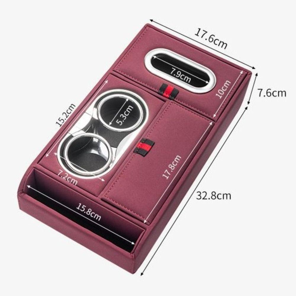 Double Cup Holder Car Armrest Cushion PU Leather Phone Storage Box Car Interior Tissue Box SUVs
