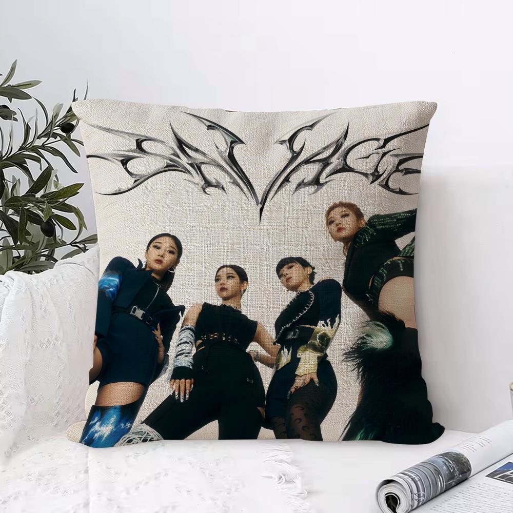Hot Kpop AAespaS Whiplash Cushion Cover Breathable Linen Pillow Cover SkinFriendly Home Decor Pillowcase with Hidden Zipper