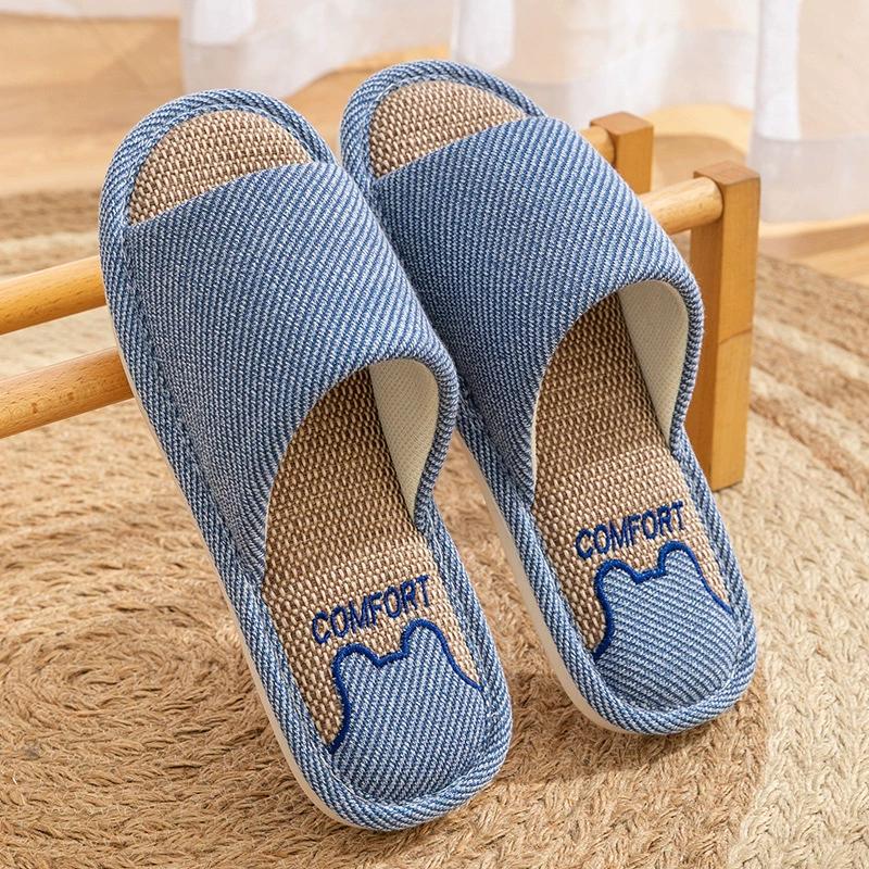 Breathable Cotton-Linen Indoor Slippers for Men & Women – Non-Slip Soft Sole Sweat-Absorbent Silent All-Season Comfort