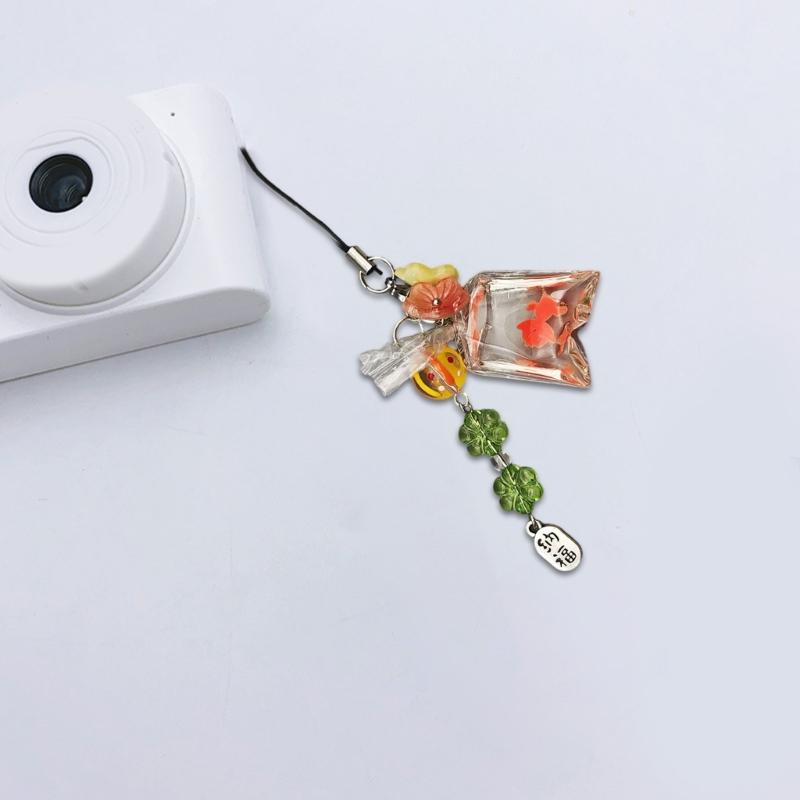 Charming Fish Phone Dangle Eye Catching Fish Phone Chain with Acrylic Beads Stylish Phone Strap Lanyard
