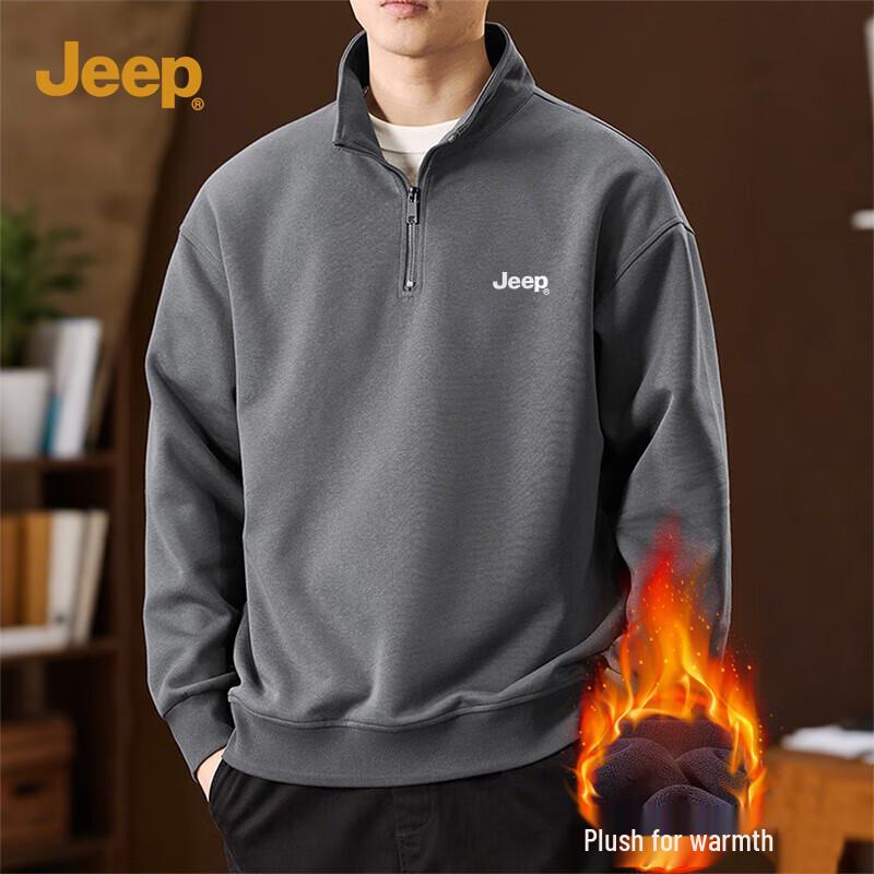 JEEP Men's Retro Fleece Stand Collar Pullover Sweatshirt