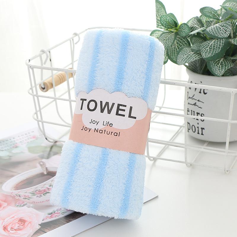 

Быстросохнущее полотенце для умывания из кораллового флиса, катионное полосатое банное полотенце, утолщенное абсорбирующее полотенце 30 * 60 trimming светло-синий