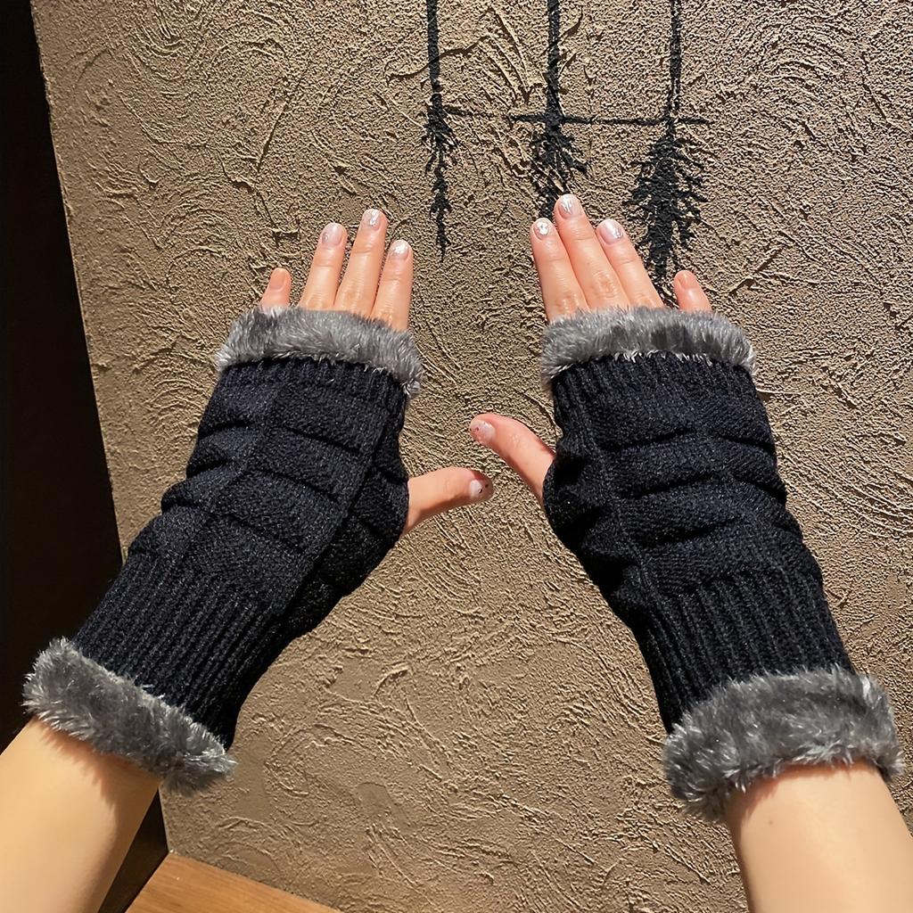 Double Side Plush Winter Warm Gloves - Exposed Finger Design