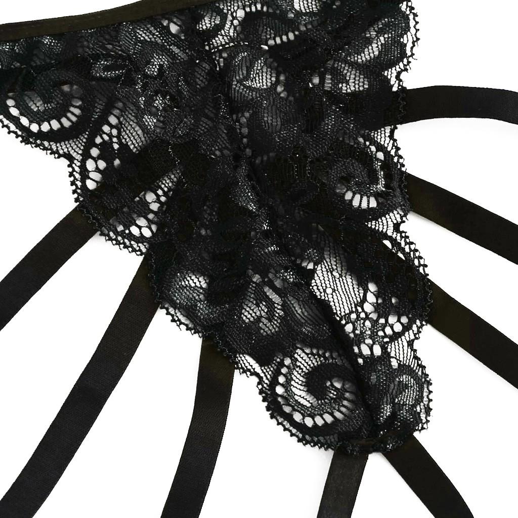 New Women Plus Size Lace Lingerie Bra+Thong Underwear Set Black Sleepwear