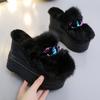 Slim Women's Slim Slippers Wedge Water Diamond Inner Elevated Thick Sole Shoes Women's Autumn and Winter Shoes Fur Plush Fashion