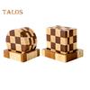 6 Pièces Dessous de Verre en Bois Absorbants Protecteurs avec Support Plateau à Thé Ensemble de Dessous de Verre Damier pour Protection de Table