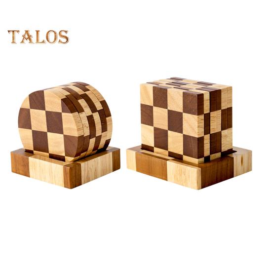 6 Pièces Dessous de Verre en Bois Absorbants Protecteurs avec Support Plateau à Thé Ensemble de Dessous de Verre Damier pour Protection de Table