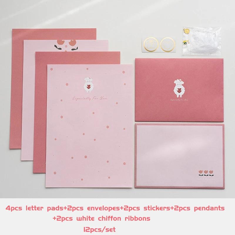 12pc/set Ins Floral Envelopes Kawaii Letter Pads DIY Wedding Party Invitations Cards Envelopes with Stickers Korean Stationery