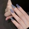 Matte Cat Eye Nails: Xiaohongshu Style Haze Blue-Purple Iridescent False Nail Patches