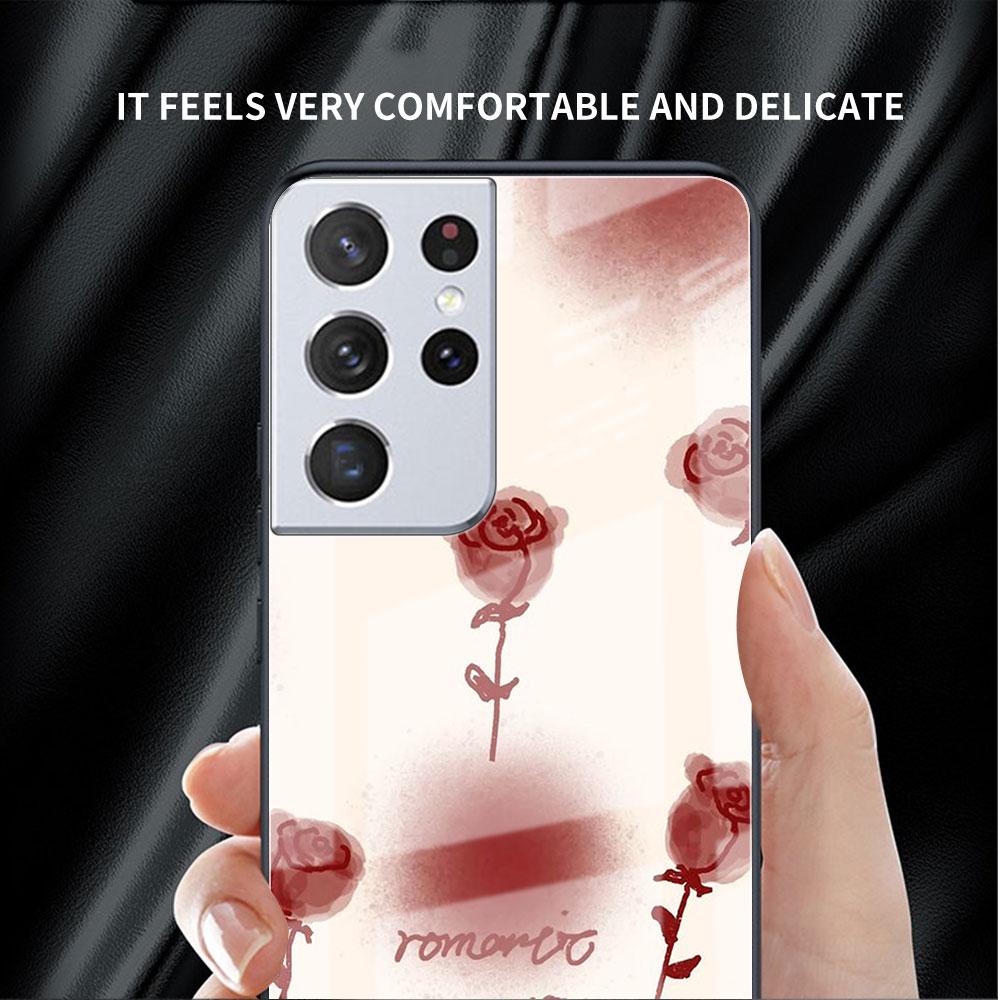 Flower Cute Glass Case For Samsung Galaxy S22 S20 FE S21 Plus Phone Cover S10 5G S9 Note 20 Ultra 10 Lite Shell