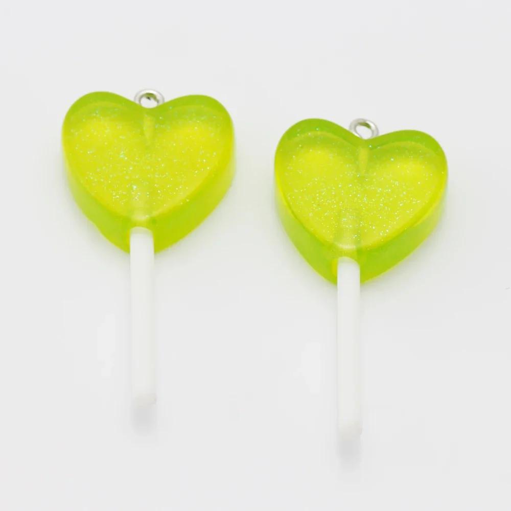 10 Stück Glitzer-Herz-Form Lutscher Harz-Anhänger Niedliche Süßigkeiten-Charms für Schmuckherstellung Zubehör DIY Ohrringe Schlüsselanhänger Zubehör