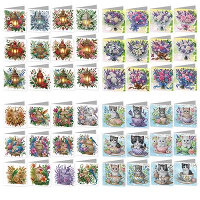 12Pcs Flower Lamp Animal DIY Diamond Art Greeting Cards Diamond Art Cards for Christmas Birthday Thanksgiving Day Holiday