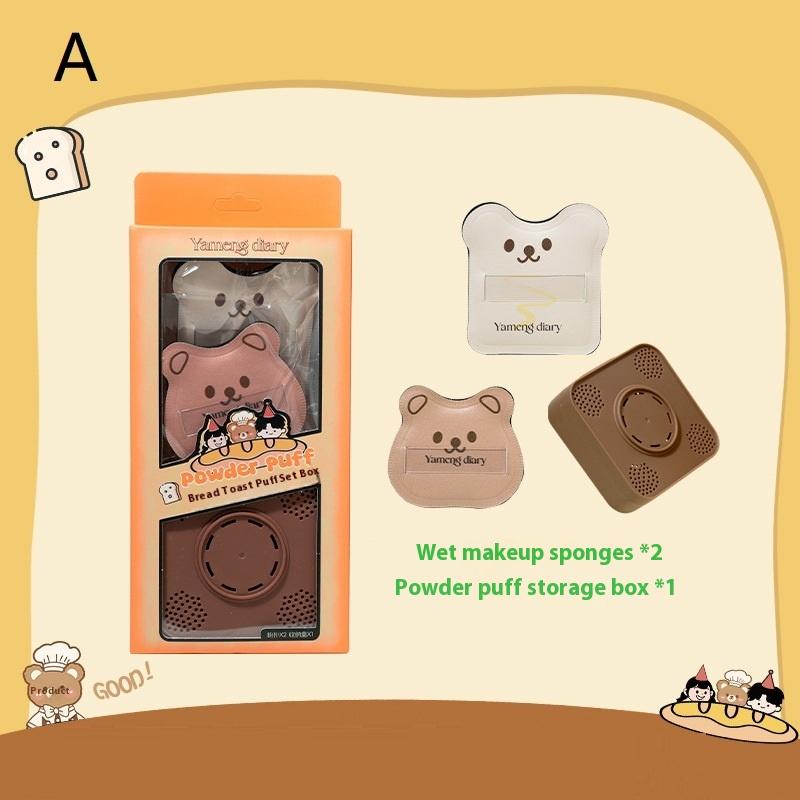 

2 Pcs Ultra Soft Bread Powder Puff Makeup Applicator Sticks To Skin No Powder Lose Double Sided Wet And Dry Use With Storage Box as the picture