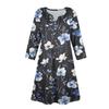 Women's Fashionable V-Neck Button Seven Part Cuff Pocket Floral Dress