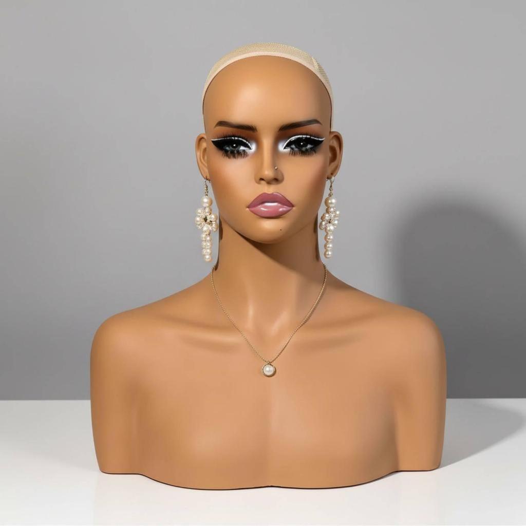 Mannequin Head with Shoulders Skin-Tone Female Bust Shape Extended Neck