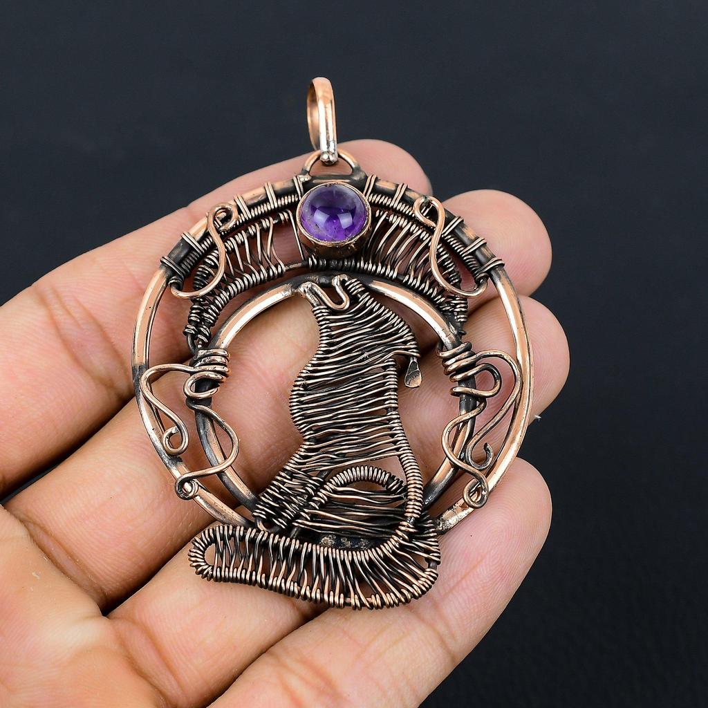 Ametystowy kamień szlachetny czysta miedź drut owinięty ręcznie zawieszka biżuteria