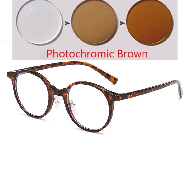 Leopard Frame Round Shortsighted Prescription Lens Eyeglasses TR90 Material Anti Blue Rays Student Minus Diopter Eyeglasses 0 -0.5 -0.75 To -6.0
