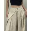 Chic Fashion Women Casual Pleated Wide Leg Pants Linen Texture All Match Loose High Waist Trousers Mujer Pantalones