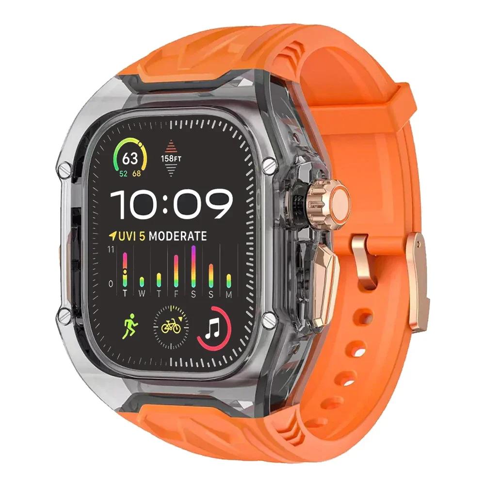 Transparent Modification Kit For Apple Watch Series11 46mm Strap 45mm 41mm Case for IWatch Series 10 9 8 7 44mm 40mm 654SE Rubber Band Refit Mod