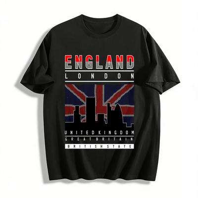England UK Theme City Silhouette Union Jack Print Casual Top Pure Cotton T-shirt