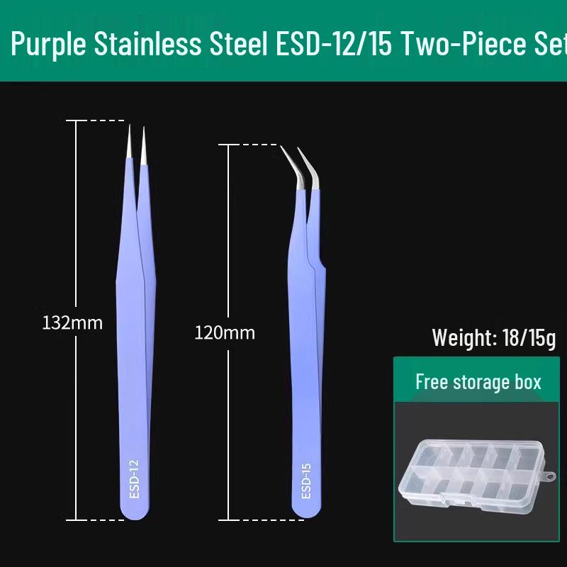 Bao Lian Anti-static Stainless Steel Tweezers - Bent Tip & Fine Pointed Tip for Precision Bird's Nest Hair & Blackhead Removal