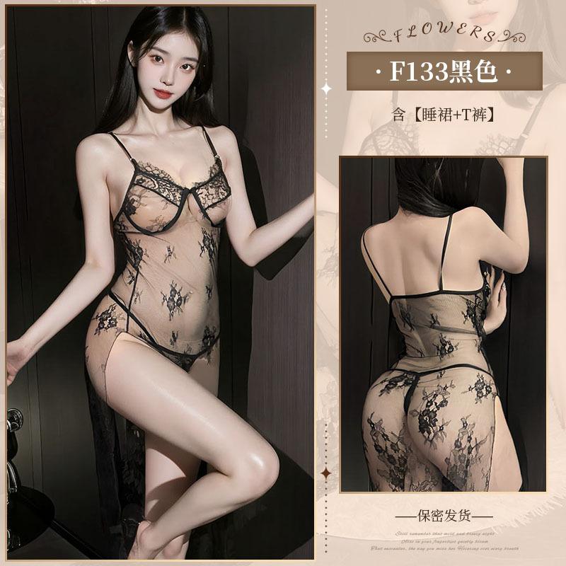 Sexy Suspender Pajamas Lace Pattern Erotic Underwear Perspective Mesh Lace Nightclub Queen 3