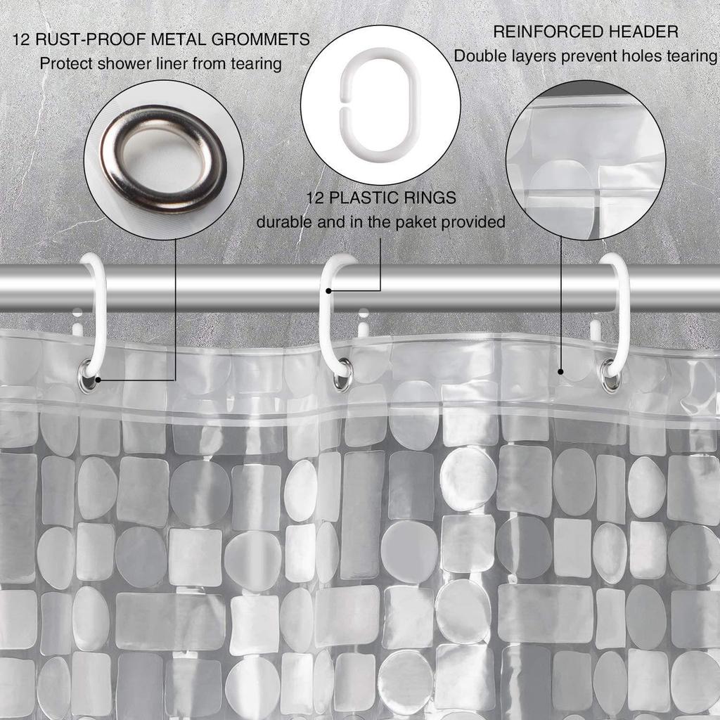 In-Stock 3D Eva Transparent Shower Curtain Liner - Waterproof & Thickened with Rings