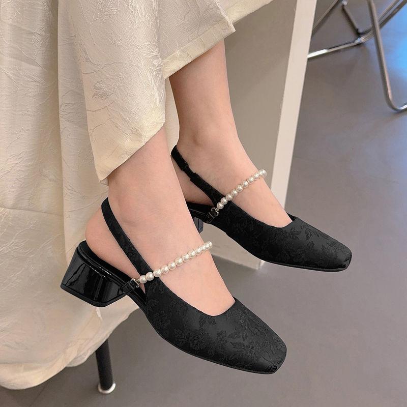 

Национальный стиль Новые китайские сандалии Женские туфли на высоком каблуке Летние туфли на толстом каблуке Женские туфли с ципао 40 чёрный