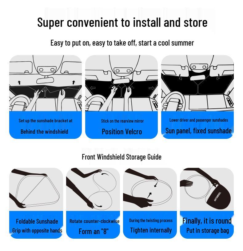 Double Layer Car Windshield Sunshade with Heat Insulation and Laser Blackout