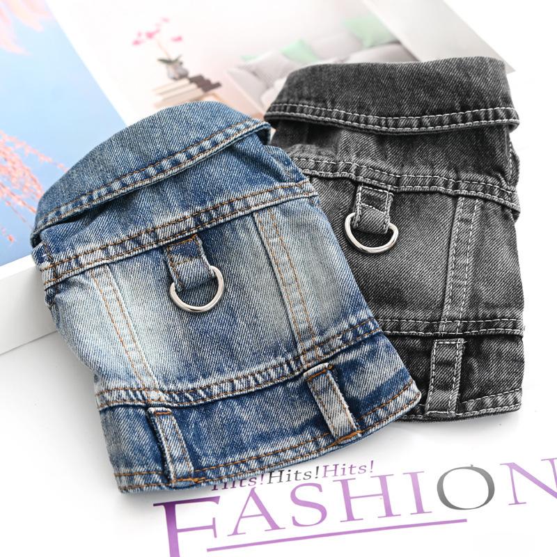Pet puppy dog clothes with leash ring spring autumn winter denim jacket vest jacket