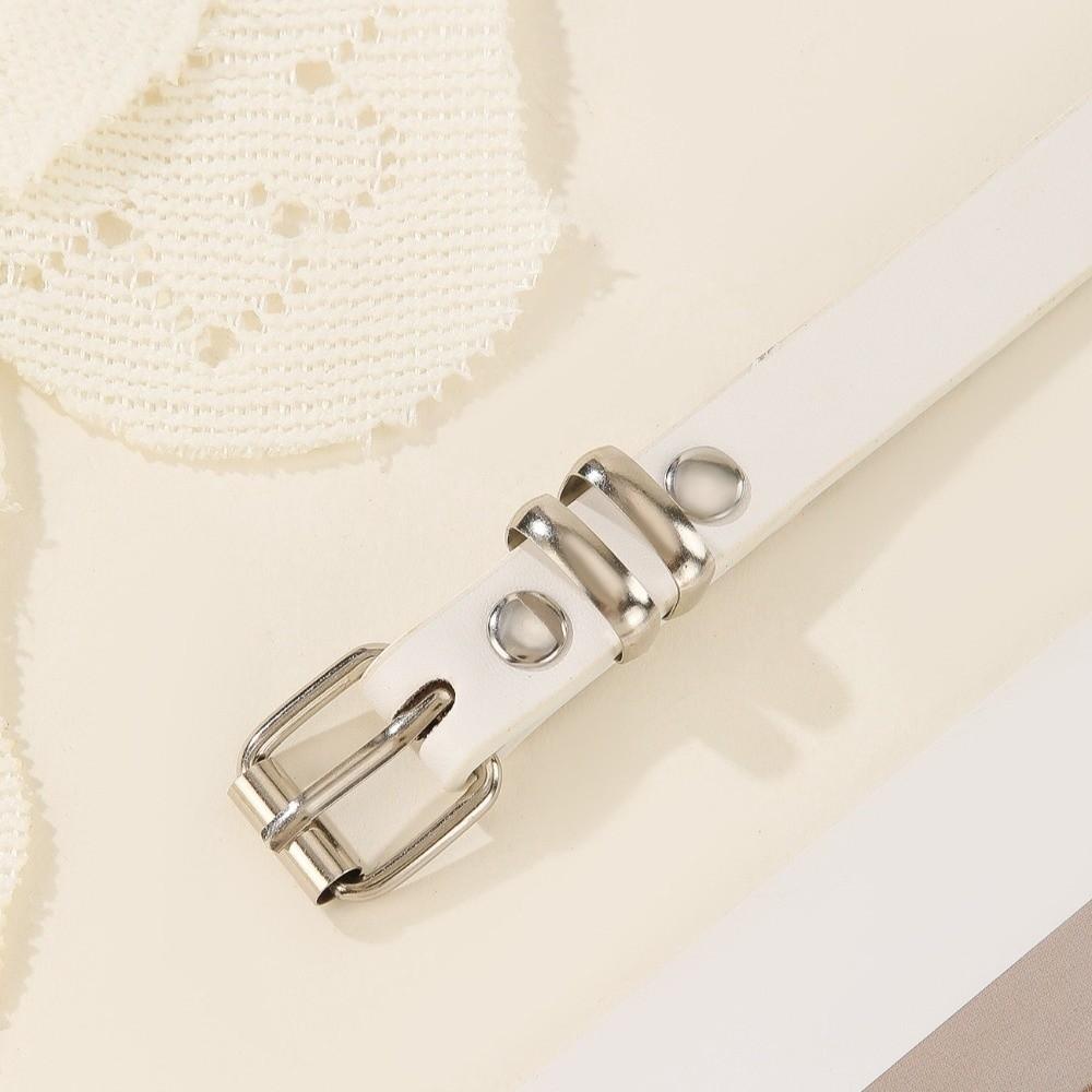 Adjustable PU Leather Waist Belt Extra Long Thin Rivet Eyelet Knotted Belt  Music Festival